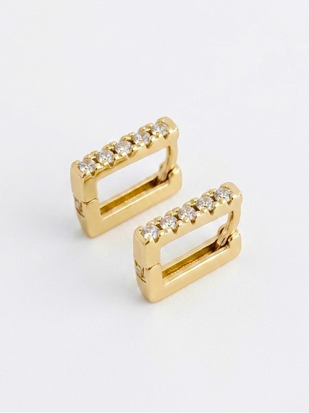 14K Gold Plated Square Pavé CZ Huggie Earrings | Dainty Minimalist Jewelry